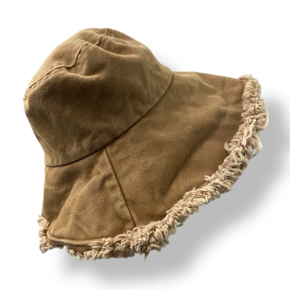 Olive & Pique Keanu frayed edge boho bucket hat in camel tan shade - NWT
